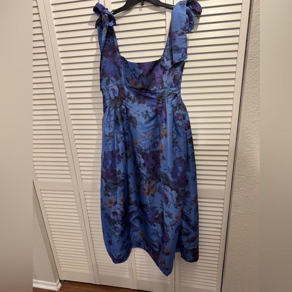 Maeve square-neck tie-strap midi dress in a blue floral print